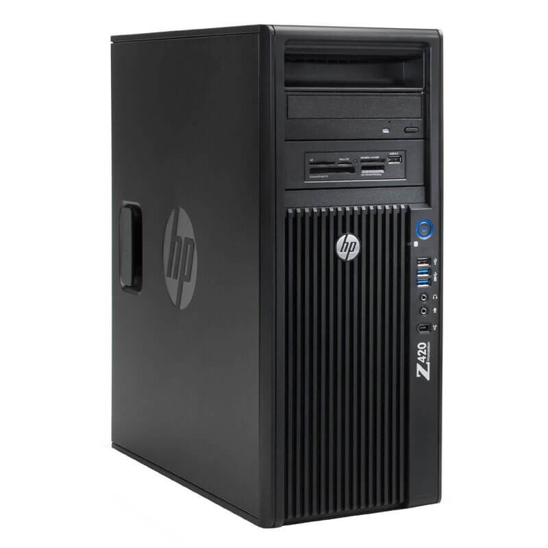 Statie grafica second hand HP Z420, Hexa Core E5-1660, 16GB DDR3, 256GB SSD, Quadro P400 2GB